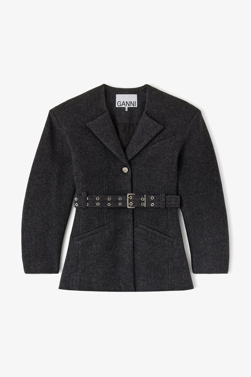 Jacket in Grey Wool, Wool, in colour Phantom - 1 - GANNI