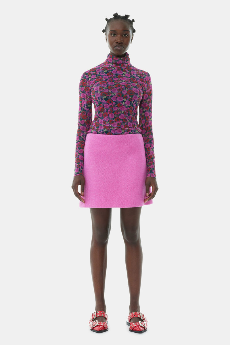 Blouse Floral Mesh Long Sleeve Roll Neck, Recycled Nylon, in colour Fiji Flower - 2 - GANNI