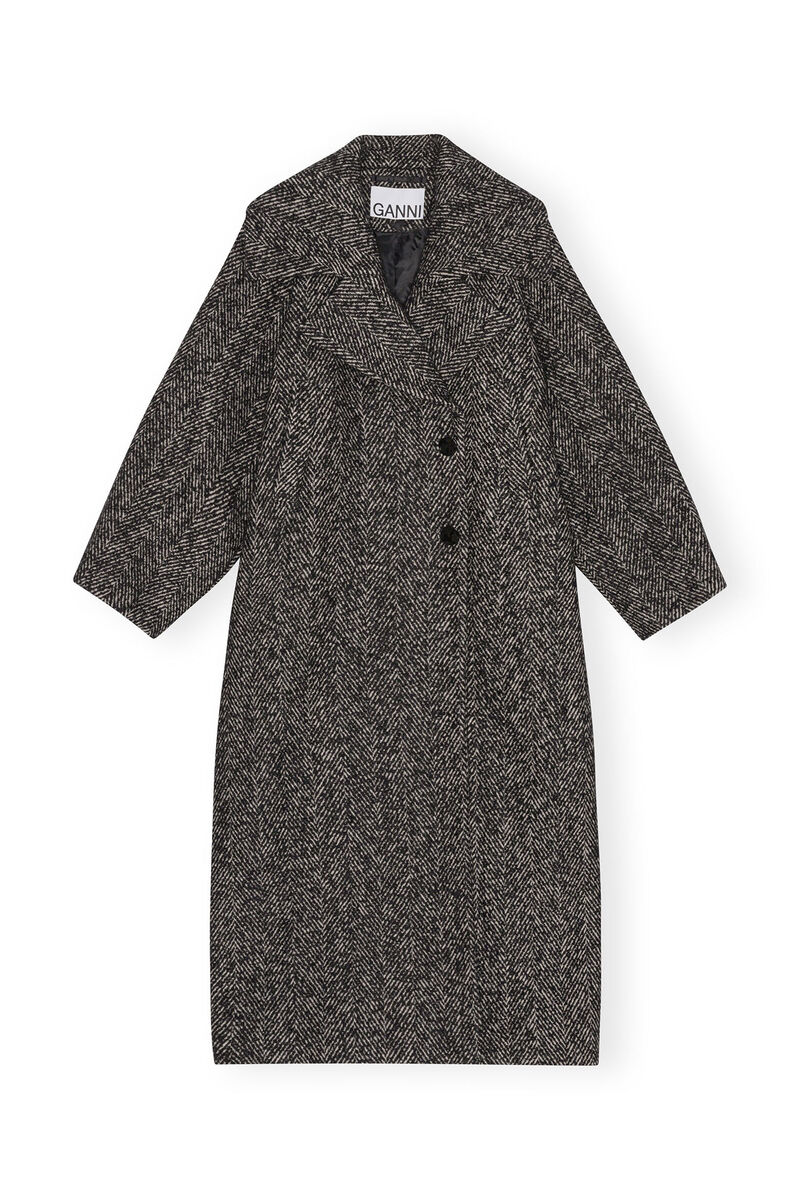 Herringbone Wool Coat, Acryl, in colour Black - 1 - GANNI