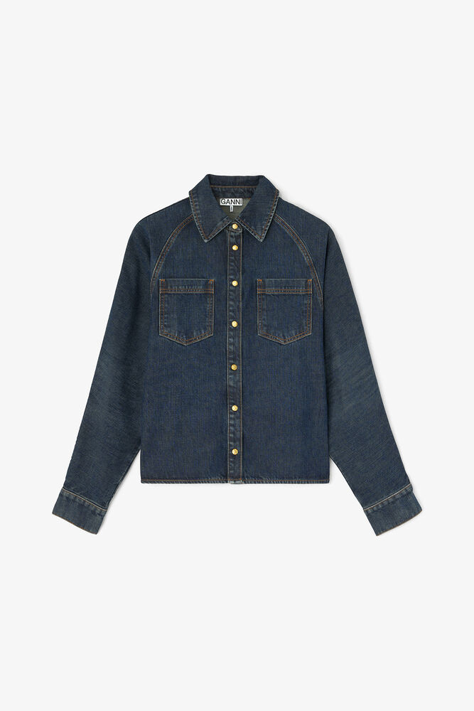 Shirt in Textured Slub Denim, Dark Blue Vintage