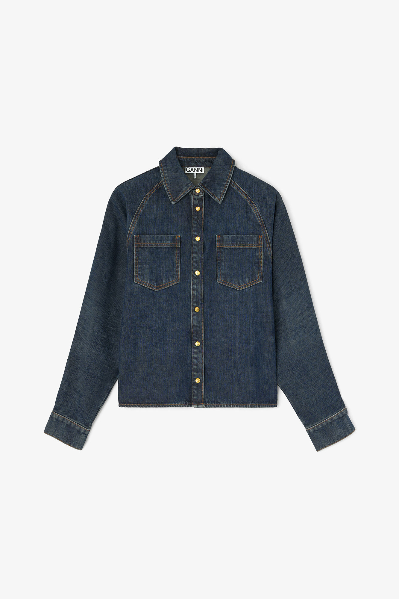 Hemd aus strukturiertem Slub-Denim, Recycled Cotton, in colour Dark Blue Vintage - 1 - GANNI