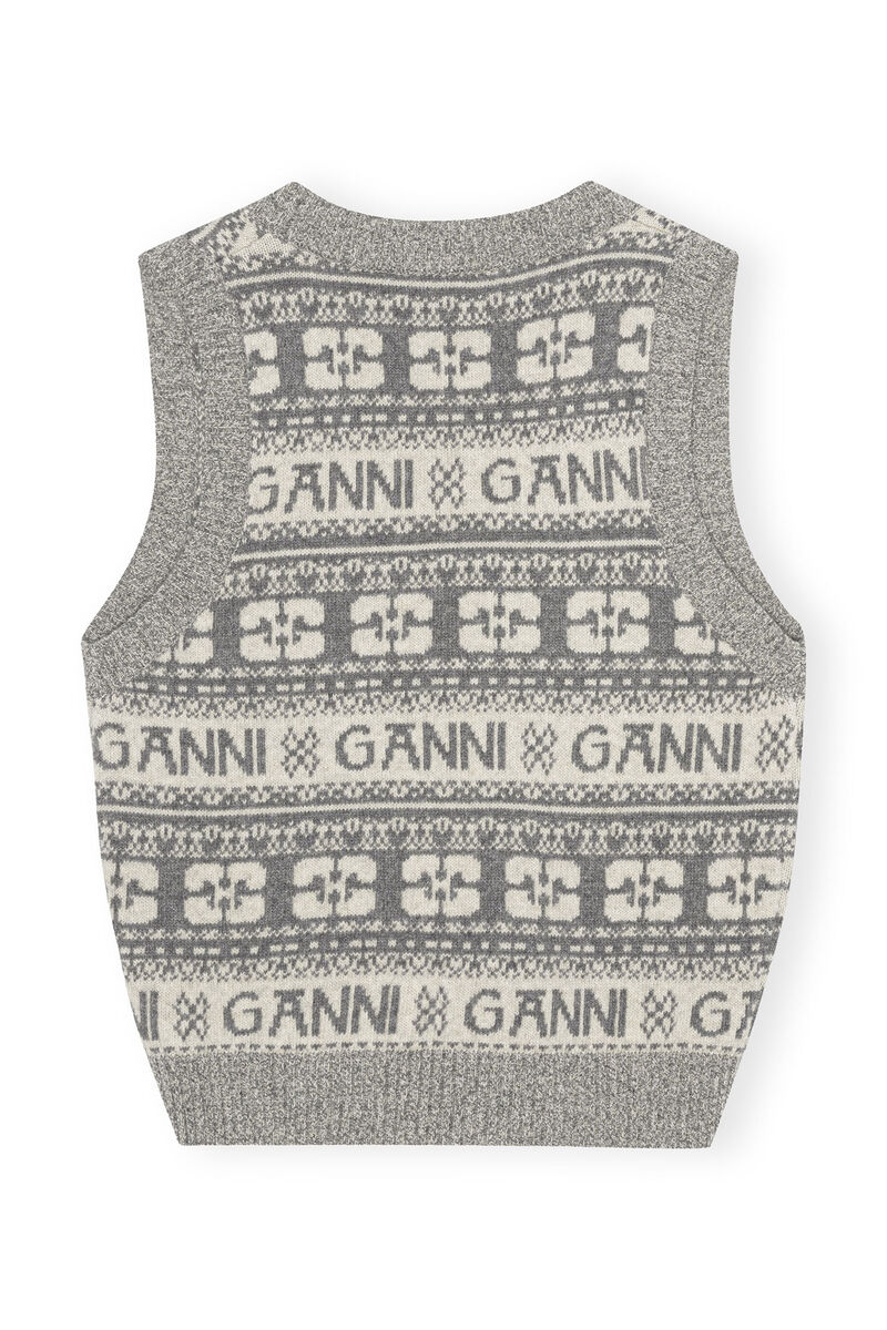 Grey Logo Wool Mix Vest, Recycled Polyamide, in colour Frost Gray - 2 - GANNI