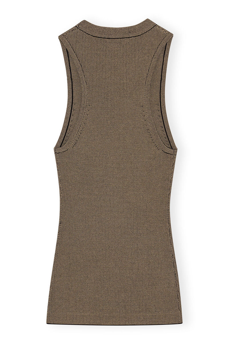 Brown Melange Knit Top, Elastane, in colour Safari - 2 - GANNI