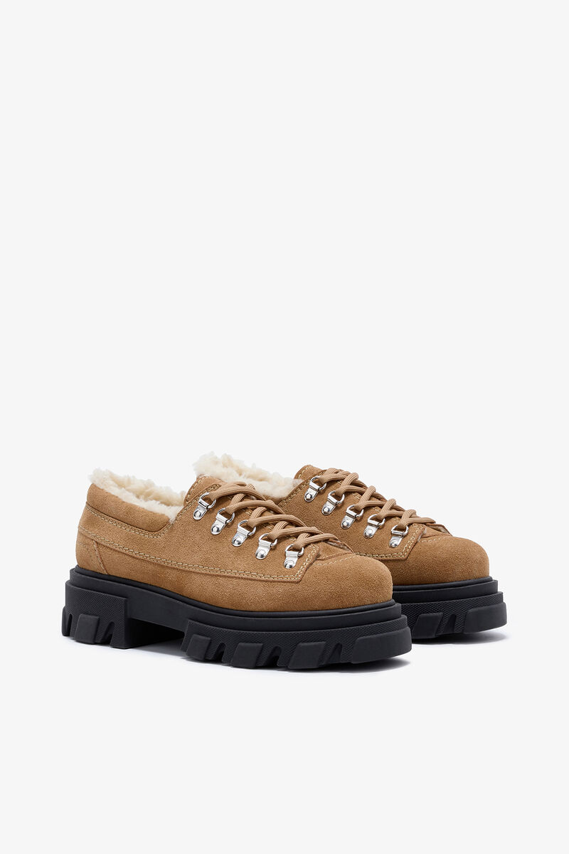 Cleated Derbies in Brown, Recycled Leather, in colour Cognac - 2 - GANNI