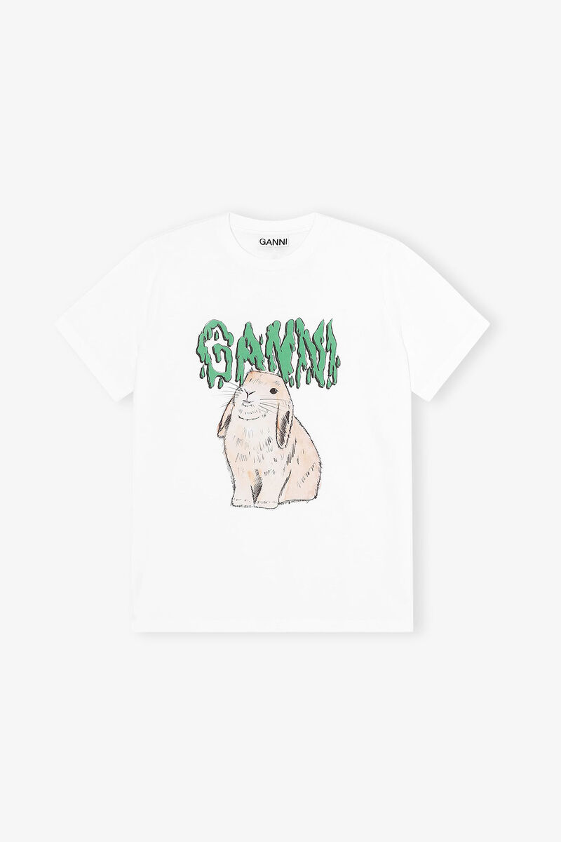 White Graphic Bunny Jersey T-shirt, Cotton, in colour Bright White - 1 - GANNI