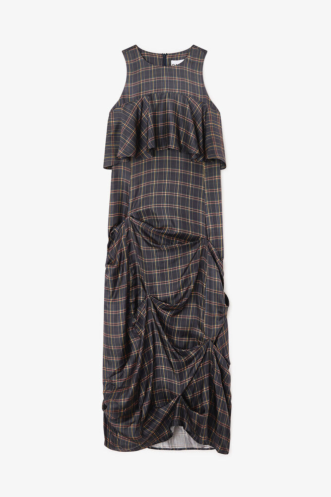 Check Ruffle Dress, Charcole Art