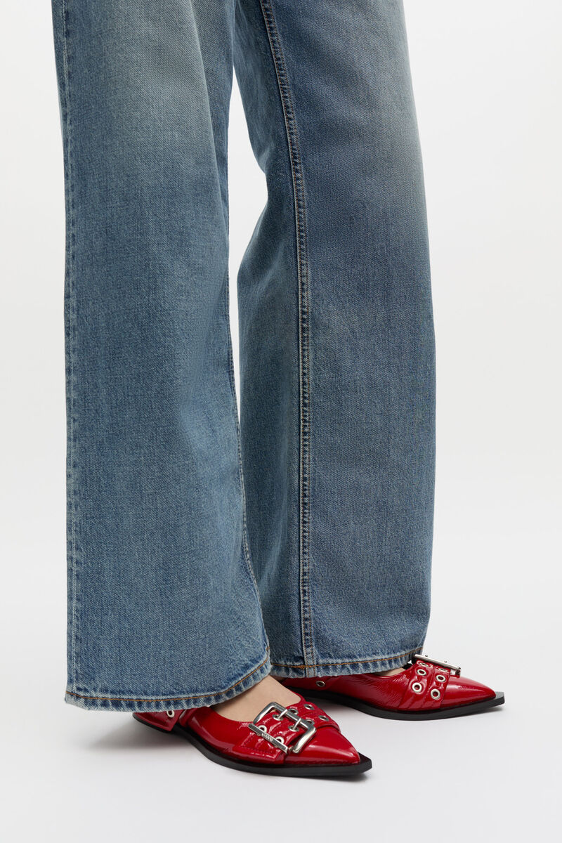 Feminine Buckle Ballerinas in Red, Polyurethane, in colour Racing Red - 2 - GANNI