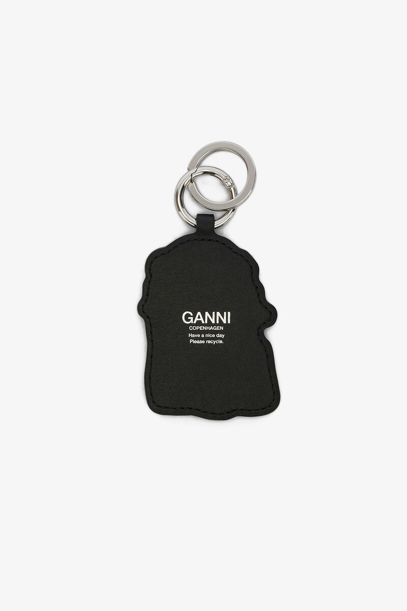 Joy Dog Bow Keyring, Recycled Leather, in colour Black - 2 - GANNI