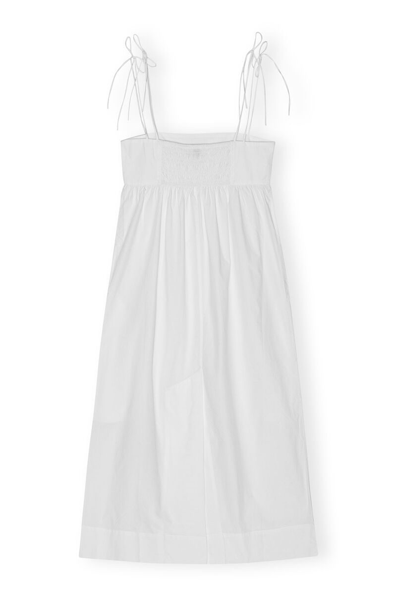 White Cotton Poplin String Midi-kjole, Cotton, in colour Bright White - 2 - GANNI