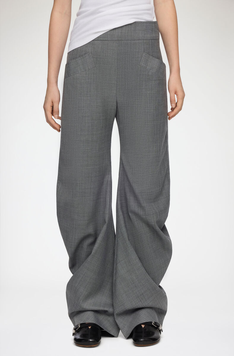 Gr&aring; bukser i melert ull, Wool, in colour Phantom - 2 - GANNI