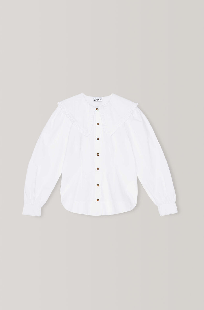 Cotton Poplin Shirt, Cotton, in colour Bright White - 1 - GANNI