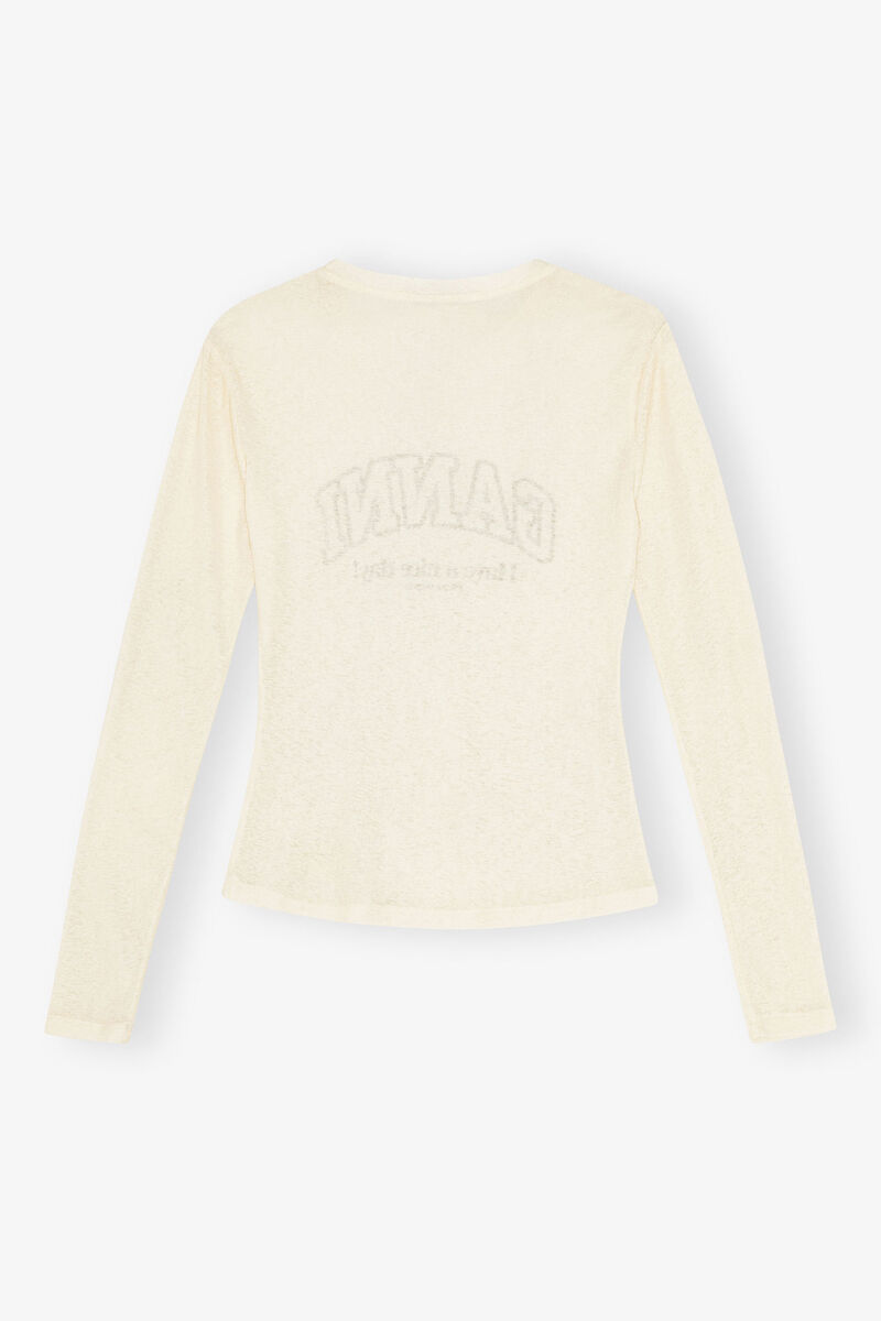 Printed Marl Mesh Long Sleeve Top, Recycled Polyester, in colour Egret - 2 - GANNI