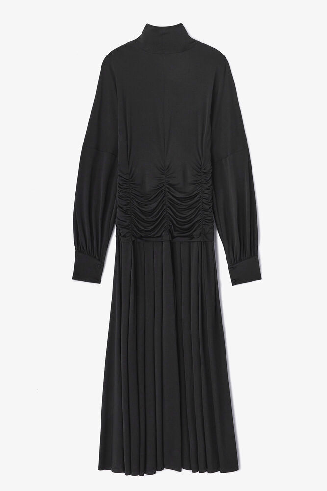 Black Ruched Long Dress, Jet Black