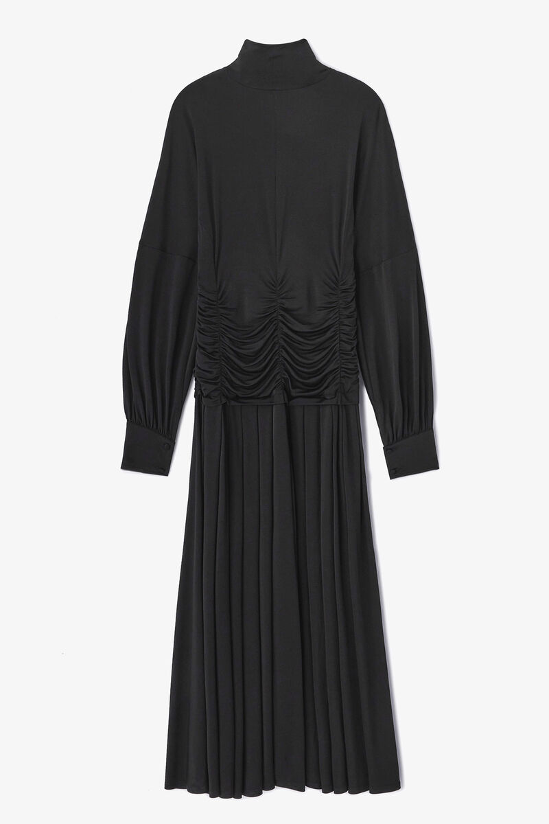 Black Ruched Long Dress, in colour Jet Black - 1 - GANNI
