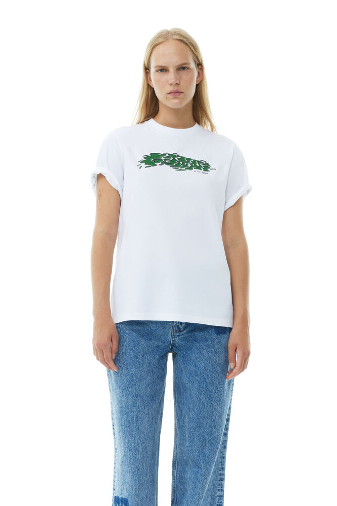 GANNI Future White Heavy Jersey Relaxed Logo T-shirt,Bright White