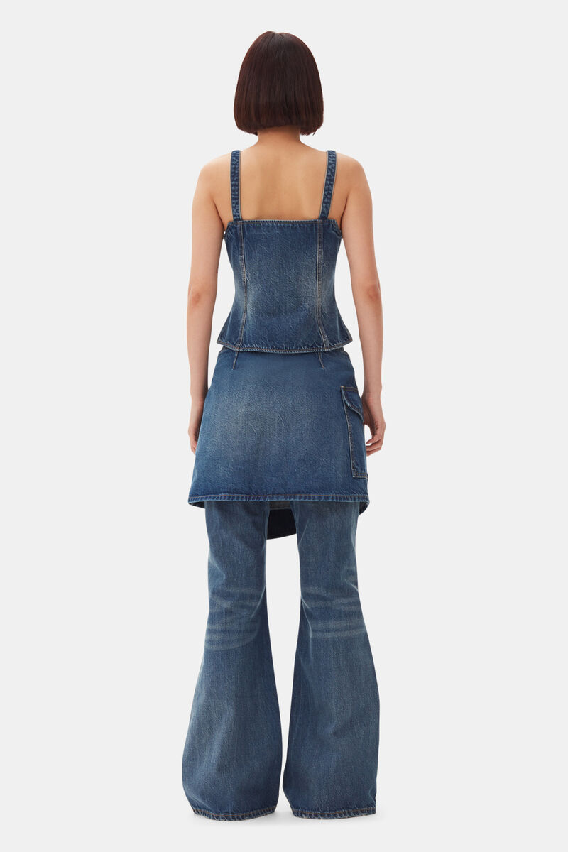 Dark Blue Heavy Washed Denim Top, Cotton, in colour Mid Blue Vintage - 4 - GANNI