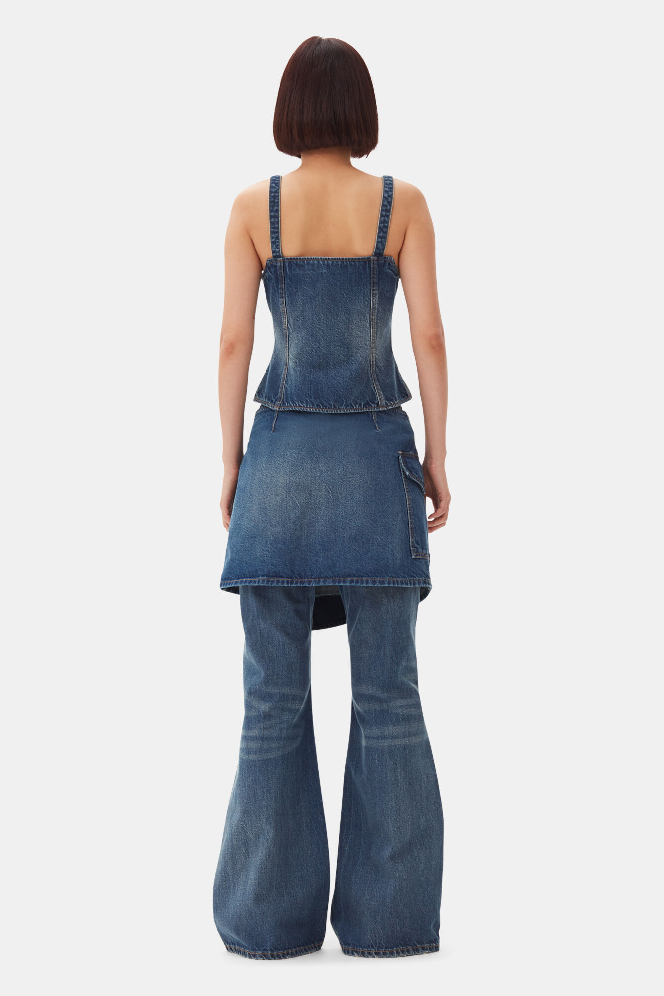 Dark Blue Heavy Washed Denim Top, Cotton, in colour Mid Blue Vintage - 4 - GANNI