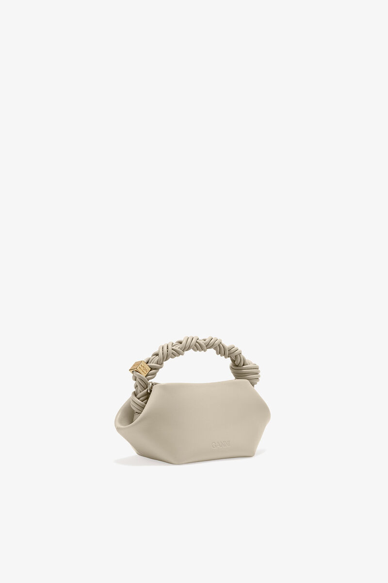 Light Grey Mini Bou Bag, Recycled Leather, in colour Oyster Gray - 2 - GANNI