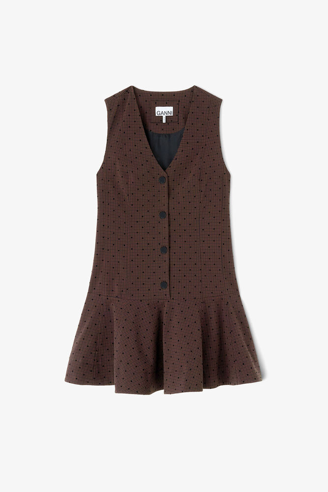 Kariertes Kleid aus beflocktem Anzugstoff, Chicory Coffee