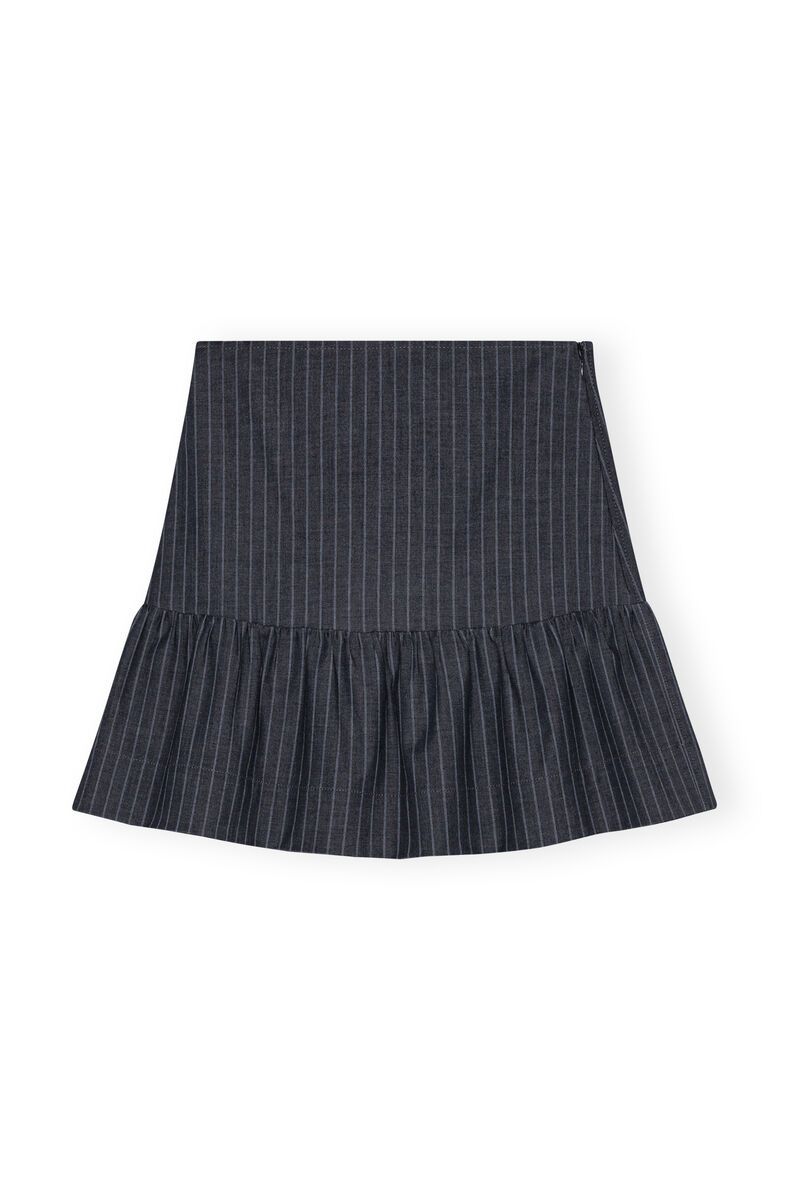 Stretch Striped Flounce Mini Skirt, Elastane, in colour Gray Pinstripe - 1 - GANNI