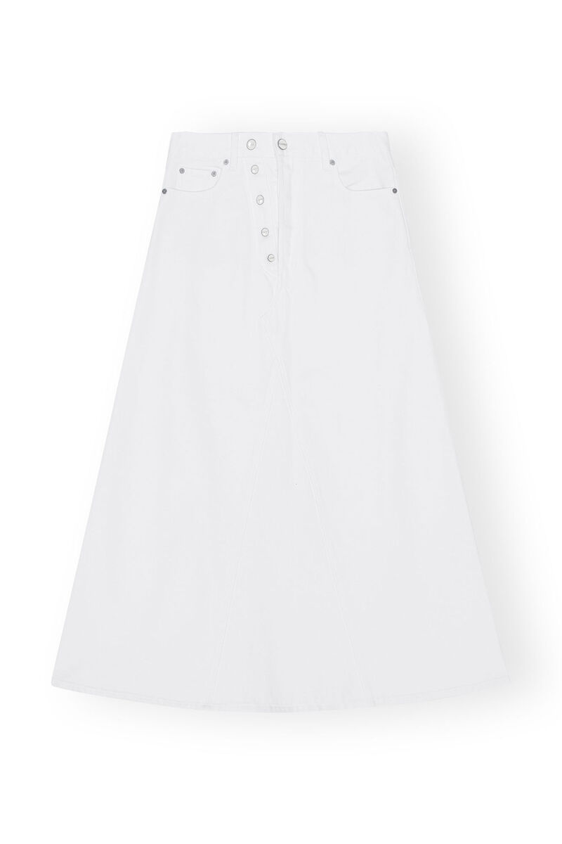 White Denim Double Fly Maxi Skirt, Cotton, in colour Bright White - 1 - GANNI