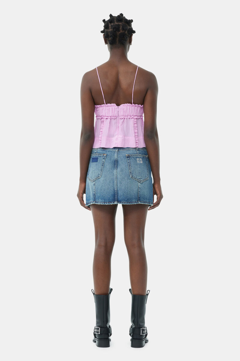 Jupe Sparkle Logo Denim Mini, Cotton, in colour Tint Wash - 4 - GANNI