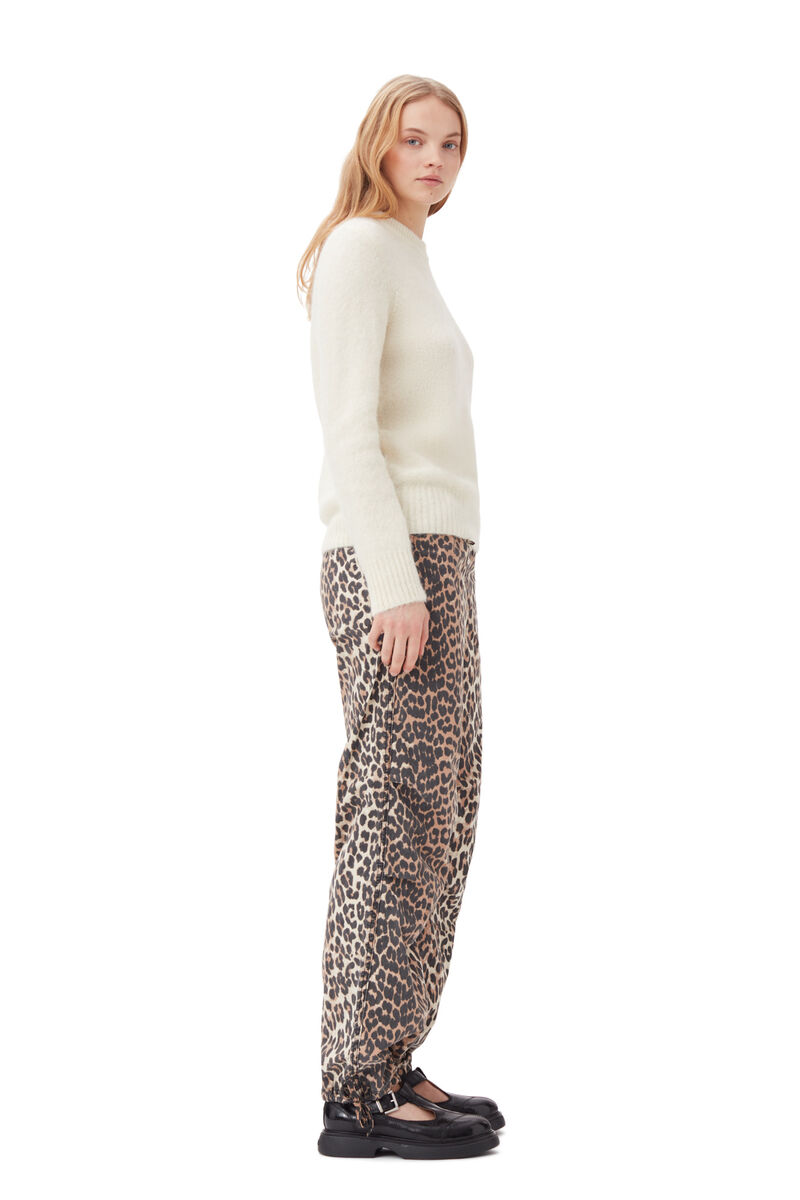 Leopard Washed Cotton Canvas Drawstring Trousers, Elastane, in colour Almond Milk - 2 - GANNI
