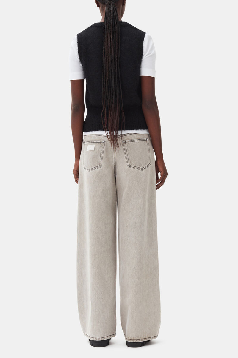 D&eacute;bardeur noir avec lien &agrave; nouer, Mohair, in colour Black - 2 - GANNI