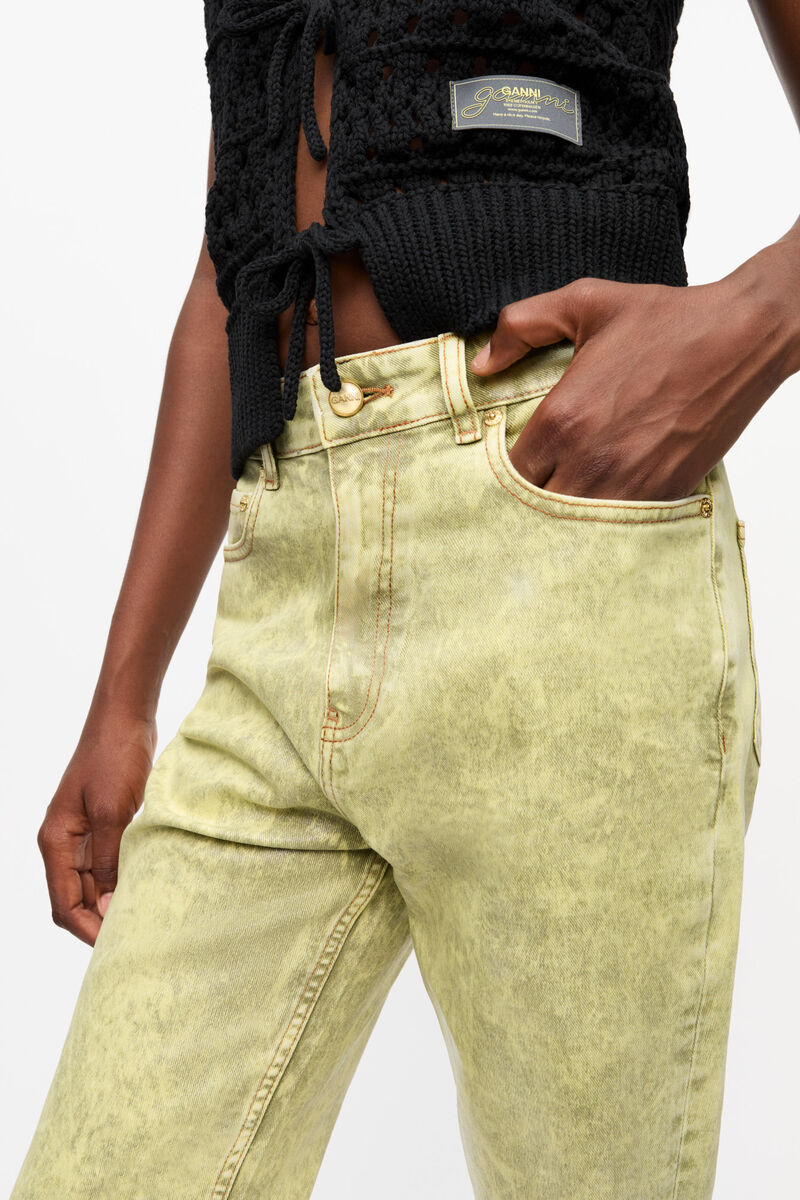 Jean en denim surteint &agrave; feuille verts, Organic Cotton, in colour Golden Cypress - 4 - GANNI