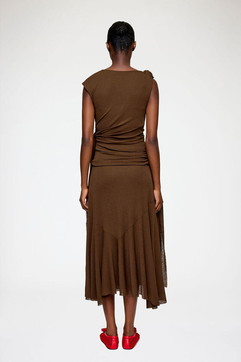 Robe longue en maille chin&eacute;e, Recycled Polyester, in colour Demitasse - 3 - GANNI