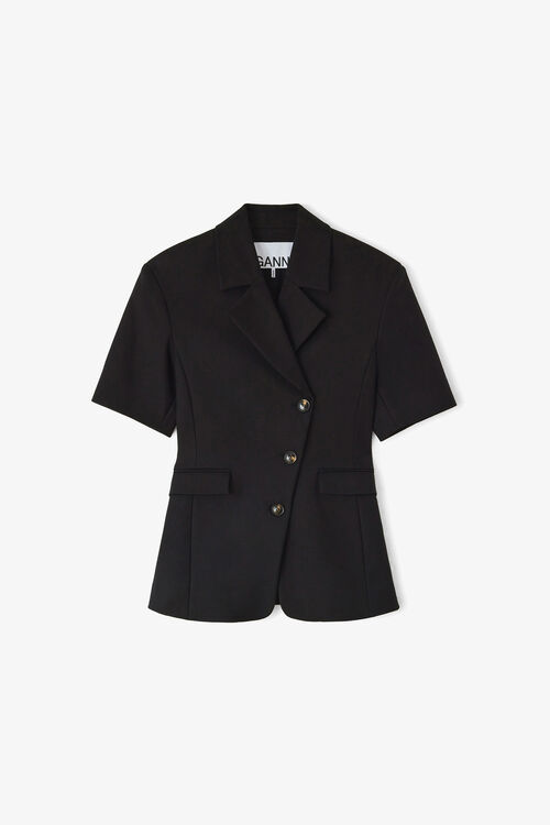 Blazer in Black Cotton Tailoring, Black