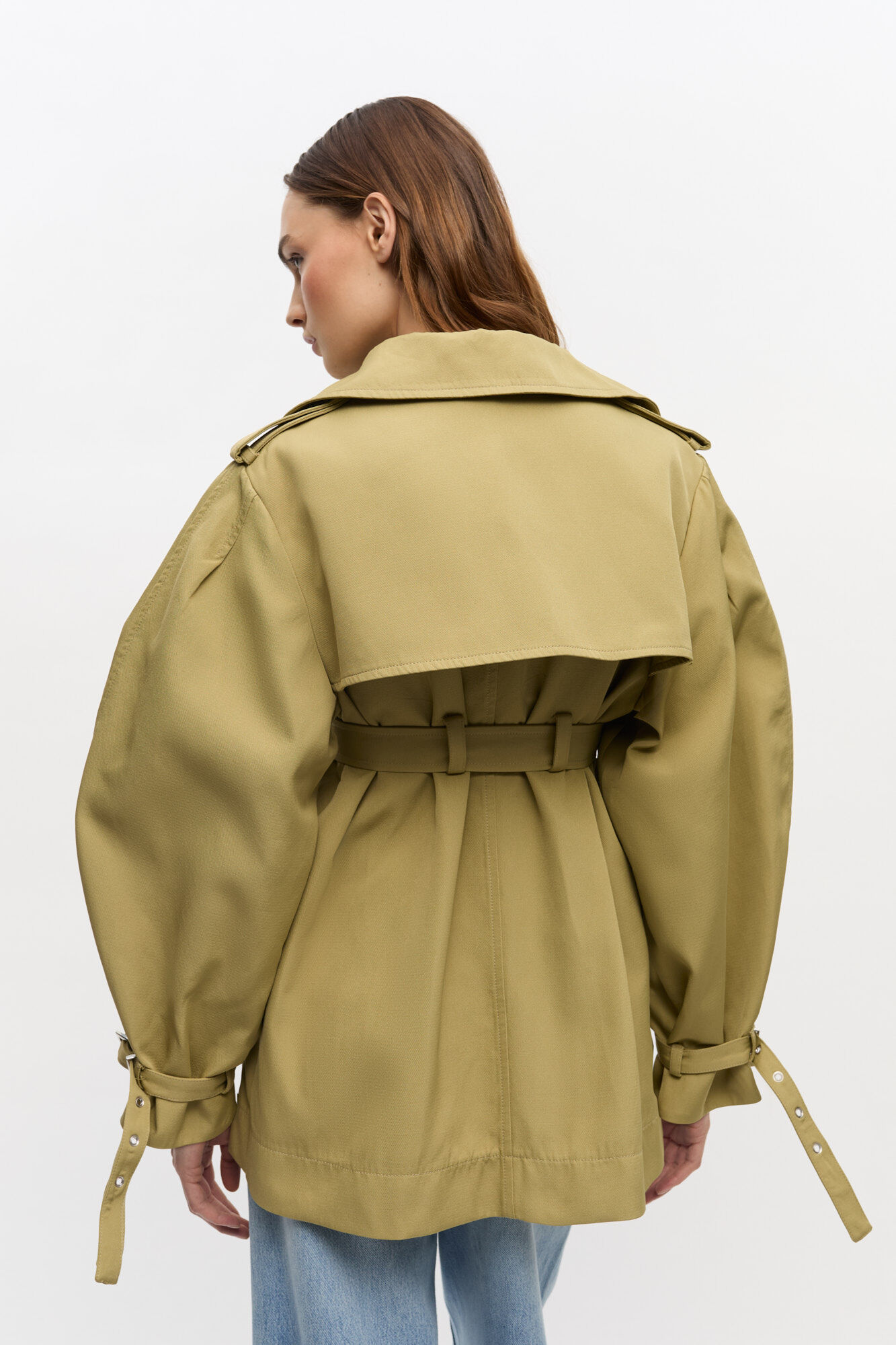 Beige Heavy Twill Midi Trench Coat, Recycled Polyester, in colour Boa - 4 - GANNI