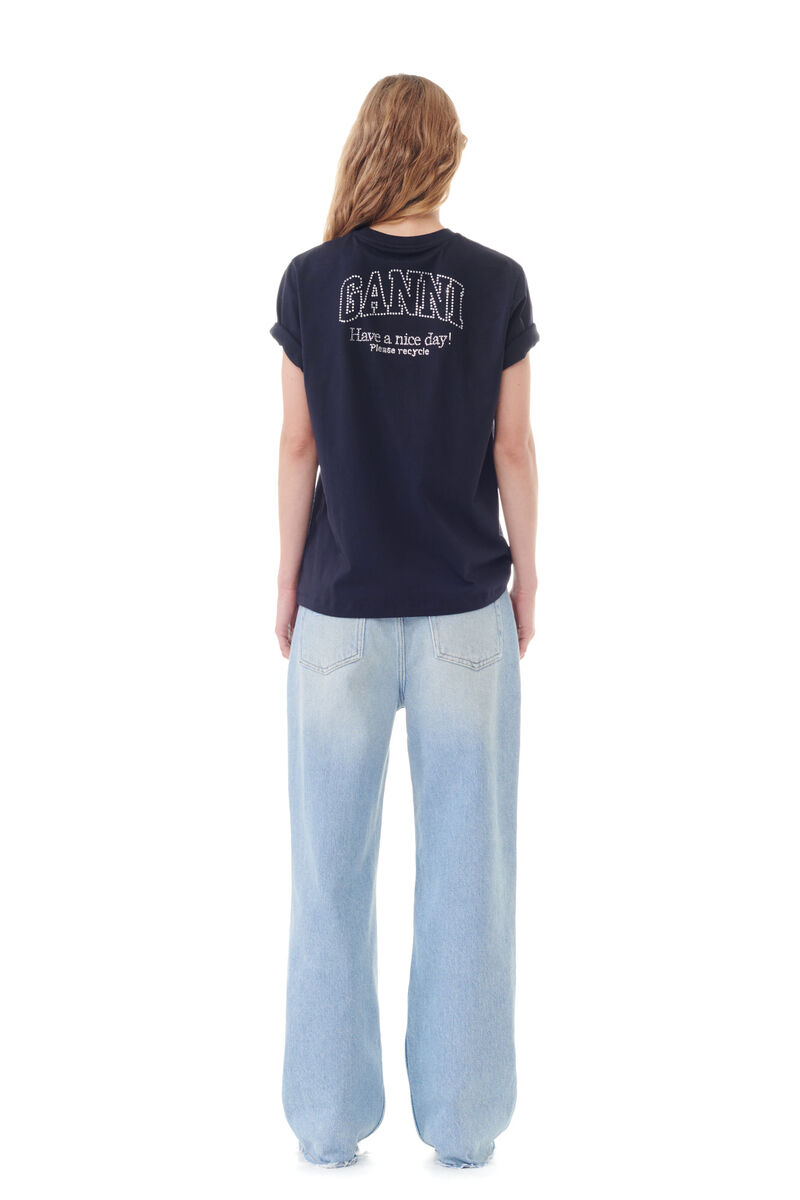 Dunkelgraues, entspannt geschnittenes Strass-T-Shirt, Cotton, in colour Phantom - 8 - GANNI