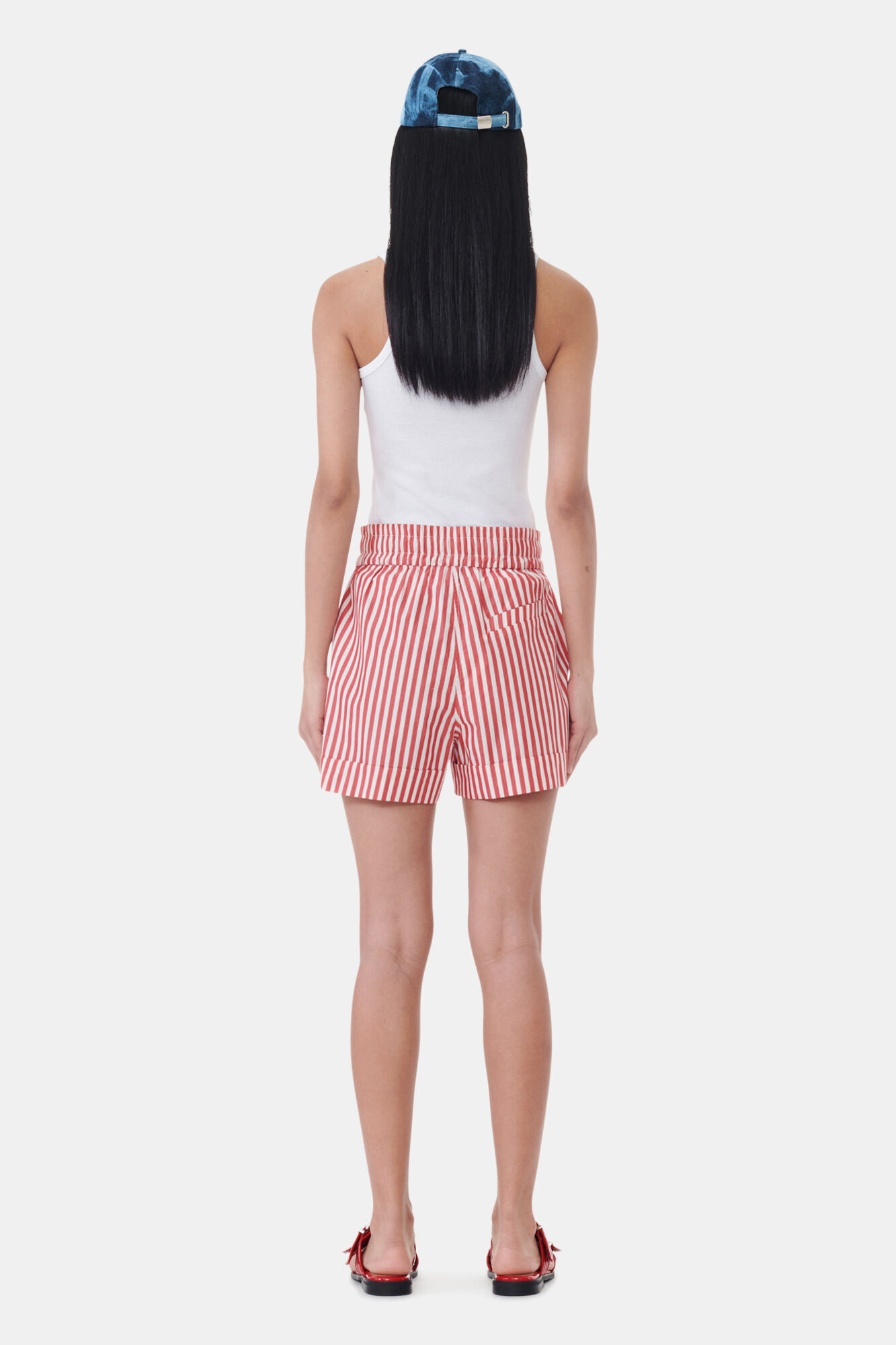Red Stripe Cotton Shorts, Cotton, in colour Barbados Cherry - 3 - GANNI