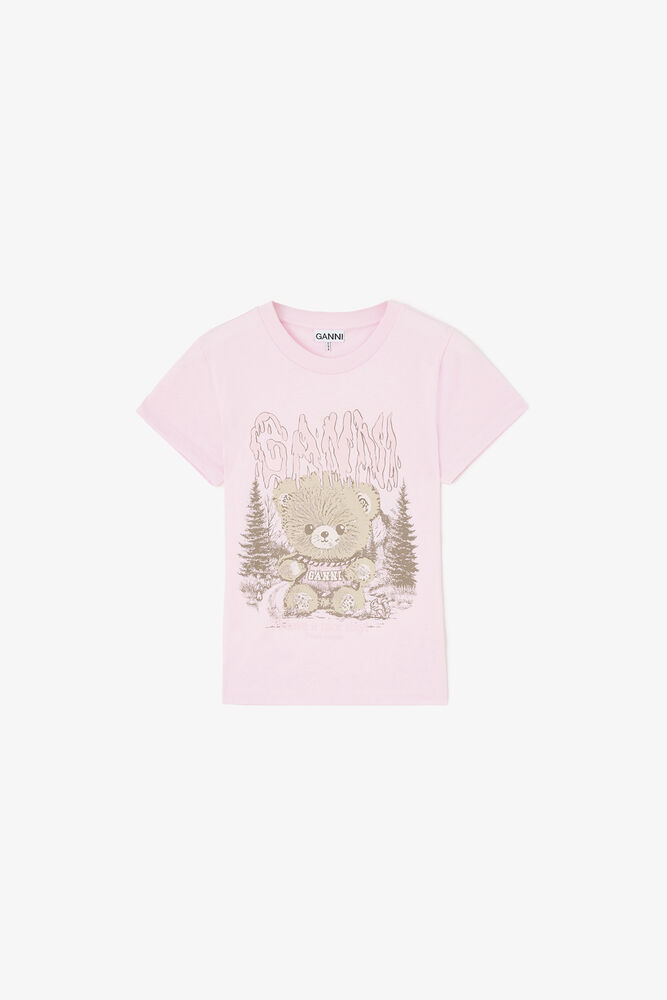 Baby Fit T-shirt with Forest Teddy, Chalk Pink