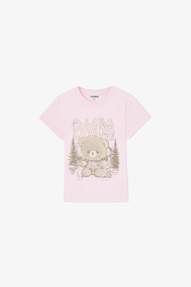 Baby Fit T-shirt with Forest Teddy, Organic Cotton, in colour Chalk Pink - 1 - GANNI