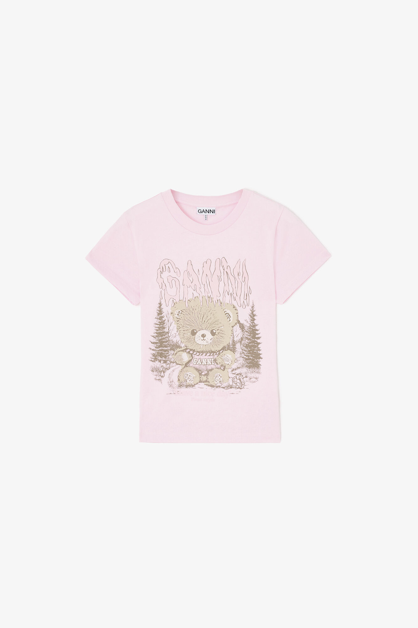 Baby Fit T-shirt with Forest Teddy, Organic Cotton, in colour Chalk Pink - 1 - GANNI