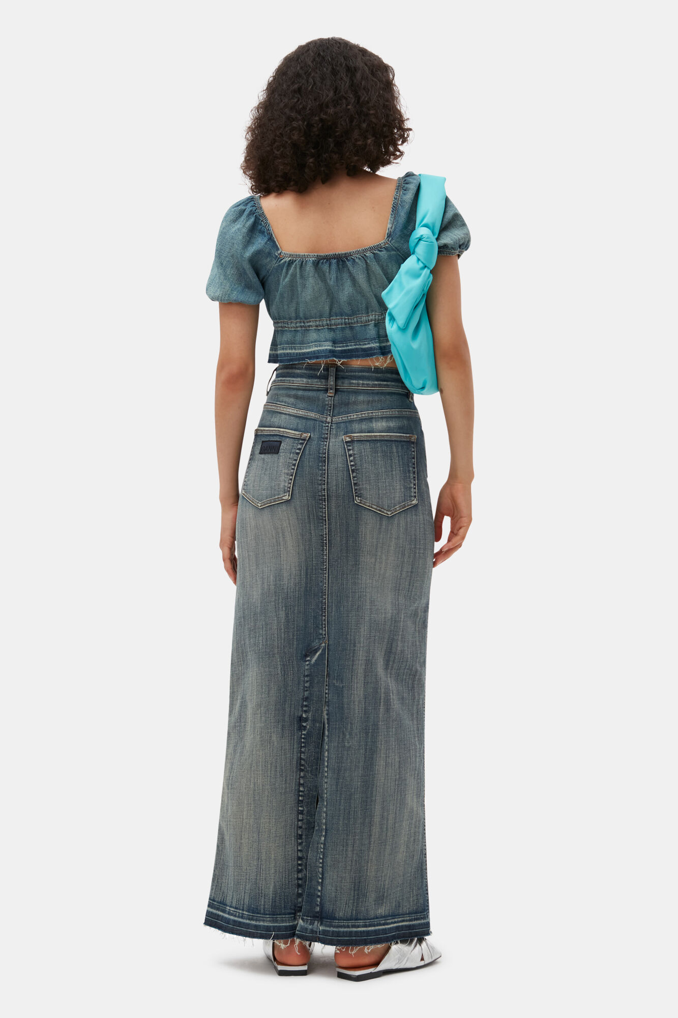 Tint Edge Denim Puff Sleeve Top, Cotton, in colour Tint Wash - 2 - GANNI