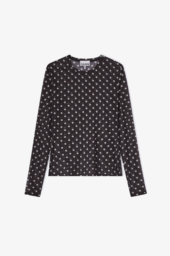 Printed Sheer Longsleeve Top, Black