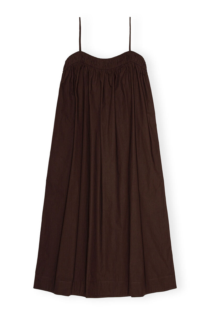 Brown Cotton Poplin Midi Strap Kleid, Cotton, in colour Mole - 1 - GANNI