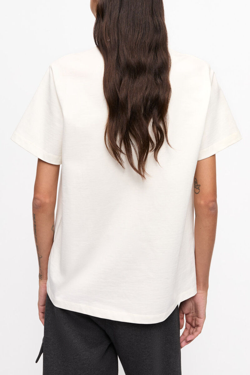 T-shirt d&eacute;contract&eacute; avec n&oelig;ud ivoire, Organic Cotton, in colour Egret - 2 - GANNI