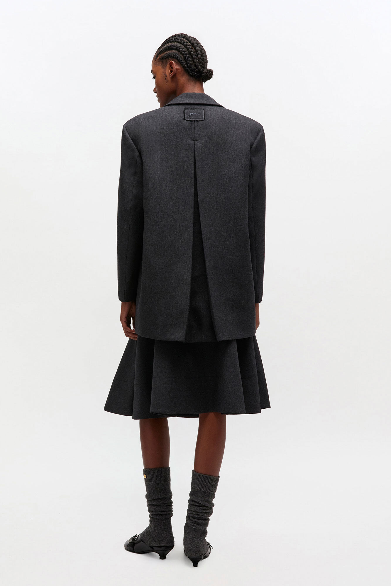 Grey Wool Suiting Blazer, in colour Phantom - 2 - GANNI