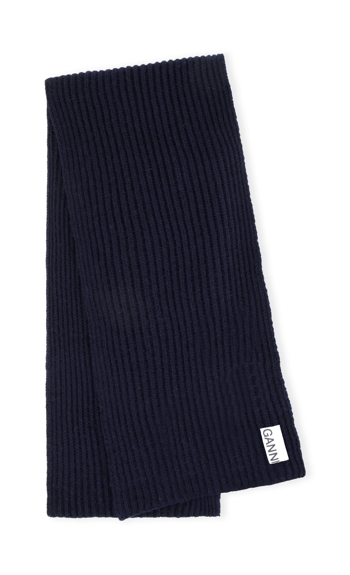 Halstørklæde i genanvendt uld, Polyamide, in colour Sky Captain - 1 - GANNI
