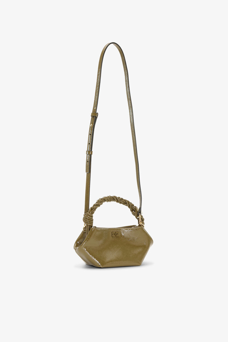 Olive Green Mini Bou Bag, Recycled Leather, in colour Military Olive - 2 - GANNI