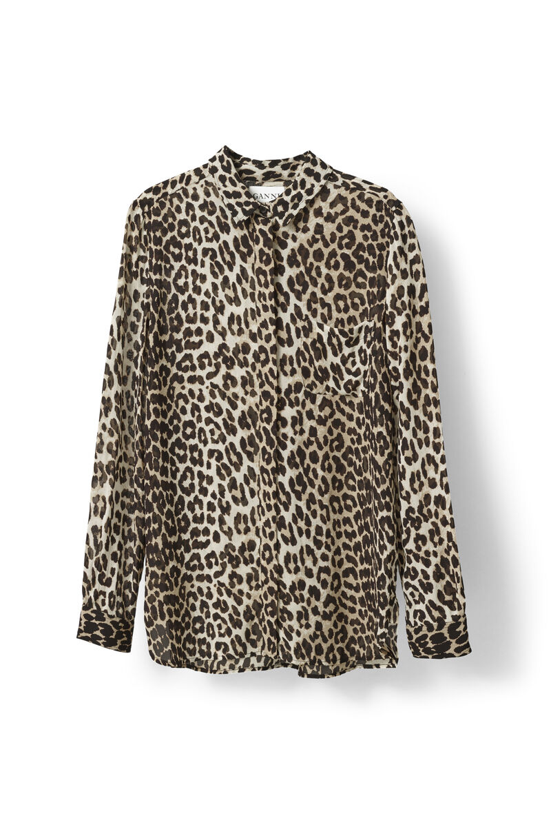 Miku Georgette Shirt, in colour Leopard - 1 - GANNI