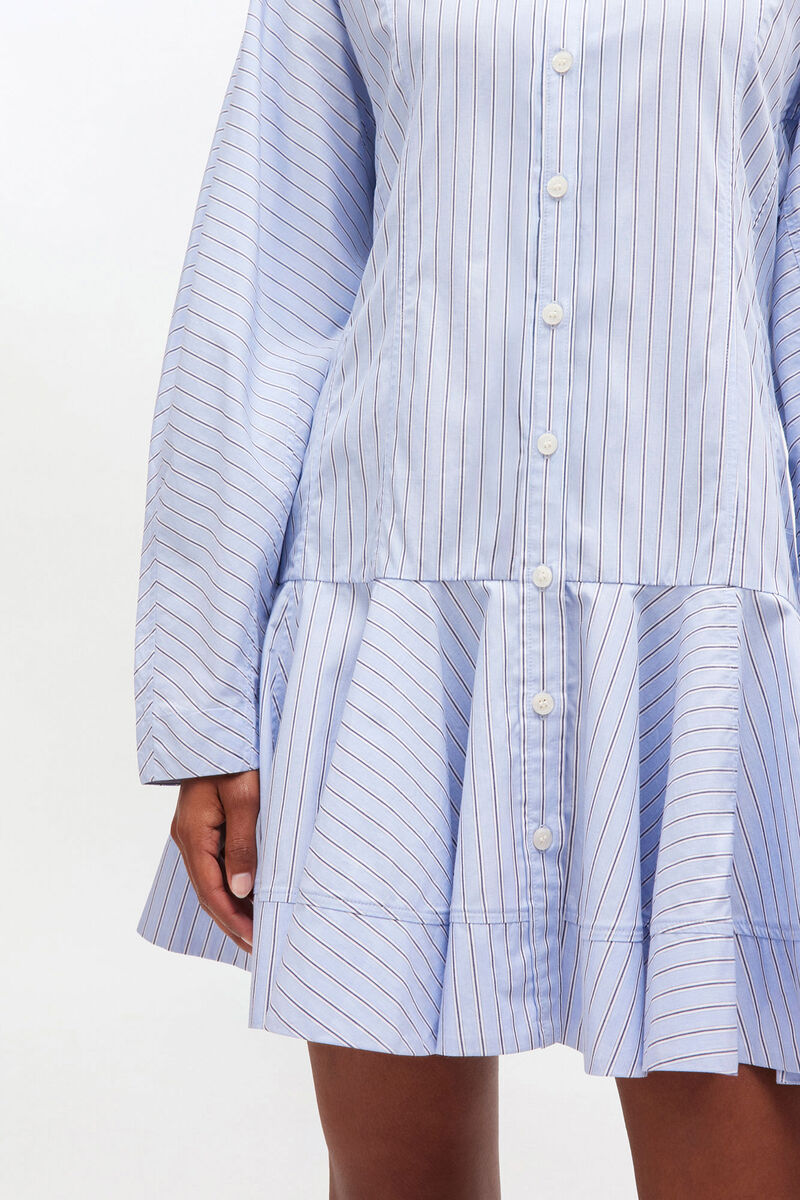 Blå randig skjortklänning, Cotton, in colour Lavender Lustre - 2 - GANNI