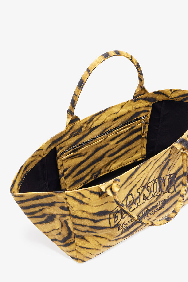 XXL-Tragetasche mit Zebraprint, Recycled Cotton, in colour Khaki - 3 - GANNI