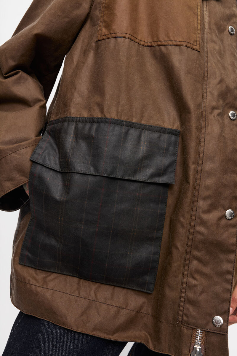 GANNI x Barbour Waxed Duffle Coat, Organic Cotton, in colour Teak - 4 - GANNI