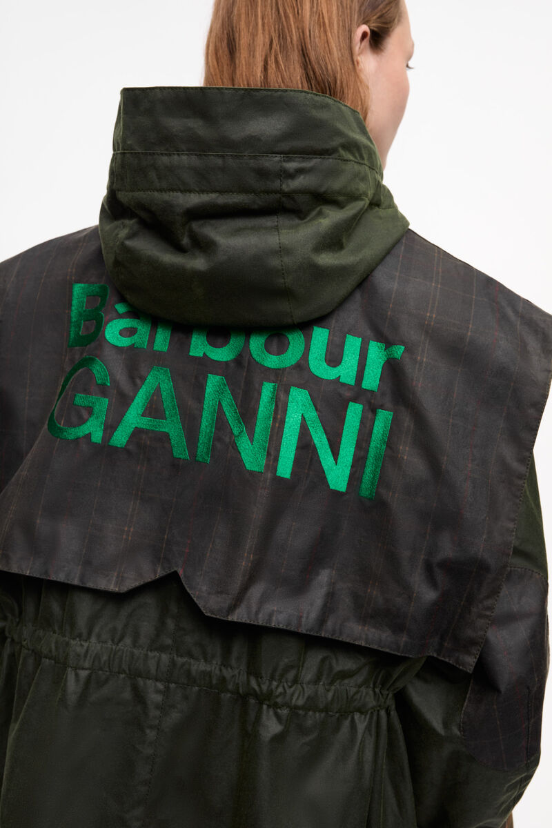 GANNI x Barbour Waxed Parka Jacket, Organic Cotton, in colour Dark Green - 4 - GANNI