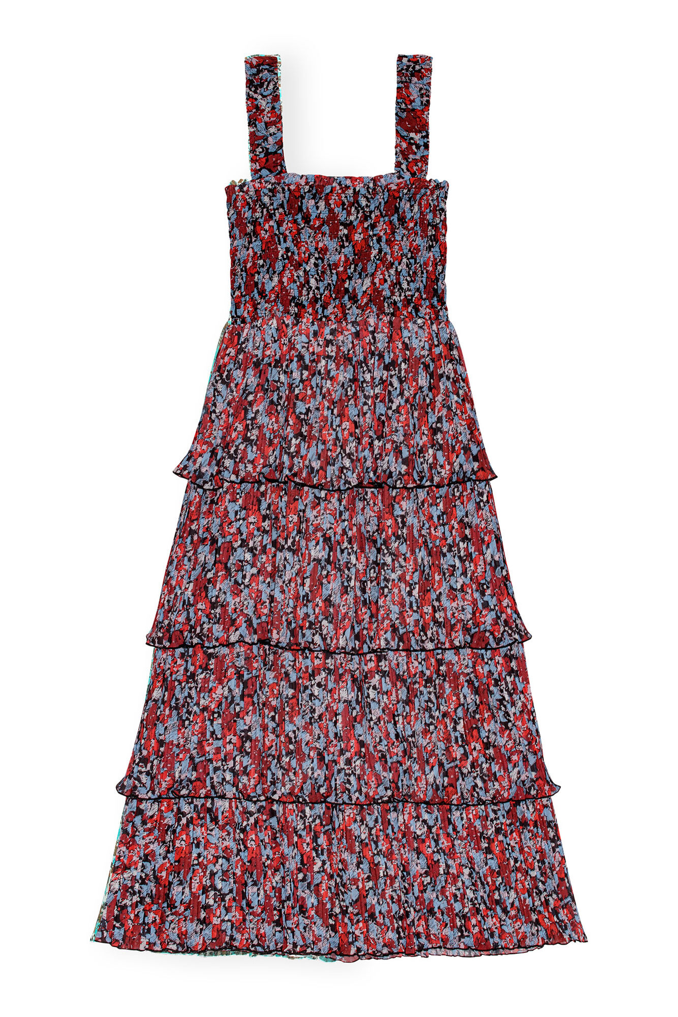 Red Pleated Georgette Flounce Smock Midikjole, Recycled Polyester, in colour High Risk Red - 2 - GANNI